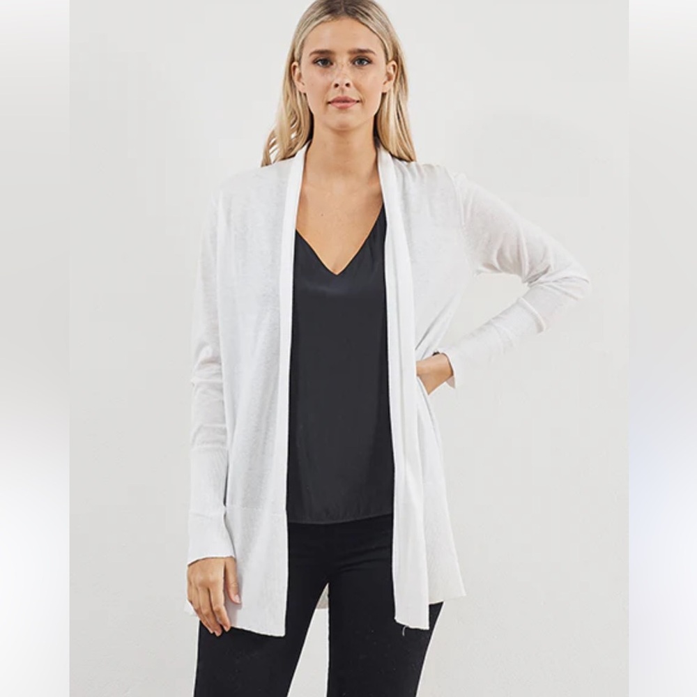 White+ Warren Long Open Cardigan in White  size S
